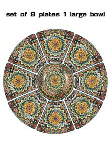 1 Set Ceramic Sectional Plate Set, 4 Color Options, 8pcs/9pcs Set, Suitable For Dining Room/Home Plates, Fruit Plates, Kitchen Plates, Ideal Housewarming Gift - Multicolor - View 6