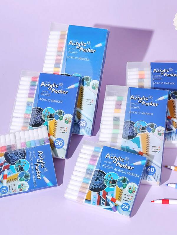 80pcs/60pcs/48pcs/36pcs/24pcs/12pcs Acrylic Marker Pens, Arts & Crafts DIY Graffiti Pens, Multi-Color Painting Watercolor Art Marker Set, Opaque Water-Based Large Capacity Art Pens, Perfect Gift For Students, Holidays, Halloween, Christmas Back To School
