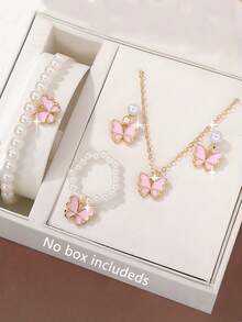Elegant Girl 5pcs/Set Butterfly Jewelry Set, Elegant And Cute, Comes With Butterfly Necklace, Bracelet, Ring And Earring Set, Perfect Gift For Mom Or Girlfriend, Perfect Gift For Girls, Mother's Day And Thanksgiving Gifts - Multicolor - View 10
