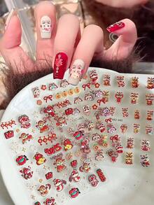 浮雕美甲贴纸 中国红喜庆风格指甲贴纸 美甲贴花 适合中式美甲搭配DIY配件 - 紅色 - 查看 5