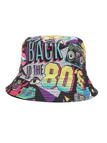1pc Unisex Fashionable 90s 80s Pattern Reversible Lightweight Bucket Hat, Vintage Streetwear Casual Bucket Hat - A - View 7