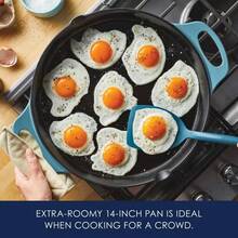 Rachael Ray 14" Nitro Cast Iron Skillet With Side Handle Agave Blue: Double Handled, 14 Inch, Electric & Gas Compatible - 1 - View 4