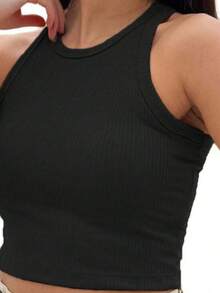 Women's Basic Ribbed Comfortable Cropped Tank Top - màu đen - Xem 2