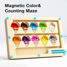 Magnetic Color And Number Maze, Wooden Color Classification Maze, Wooden Color Matching Learning Counting Puzzle Board - Multicolor - View 3