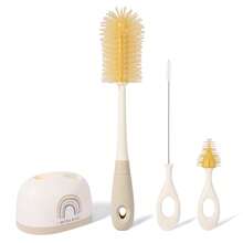 Bebamour Stand Baby Bottle Brushes For Cleaning 3 In 1 Soft Baby Bottle Brush, Teat Brush, Straw Cleaner For Stand Bottle Brushes Cleaner Set (Green) - Yellow - View 3