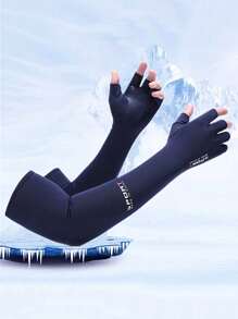 1 Pair Unisex Anti-UV Cooling Arm Sleeves With Half Finger Gloves, Summer Sunscreen Sweat Absorbing Arm Guards With Non-Slip Palm, Sun Protection Ice Sleeves For Men And Women, Outdoor Sports, Cycling, Driving, Ice Feeling Half Finger Touch Screen Sleeves, UV Resistant Arm Protection Gloves, Thin Long Arm Ice Sleeves