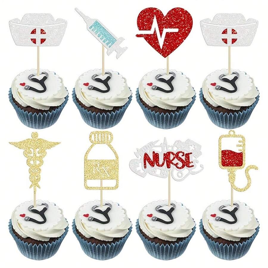 21pcs Nurse Cupcake Toppers Happy Nurse Week Nursing Graduation 2025 Cupcake Picks Thank You For Medical Nurse Themed Birthday Party Cake Decorations Supplies - Multicolor - View 1
