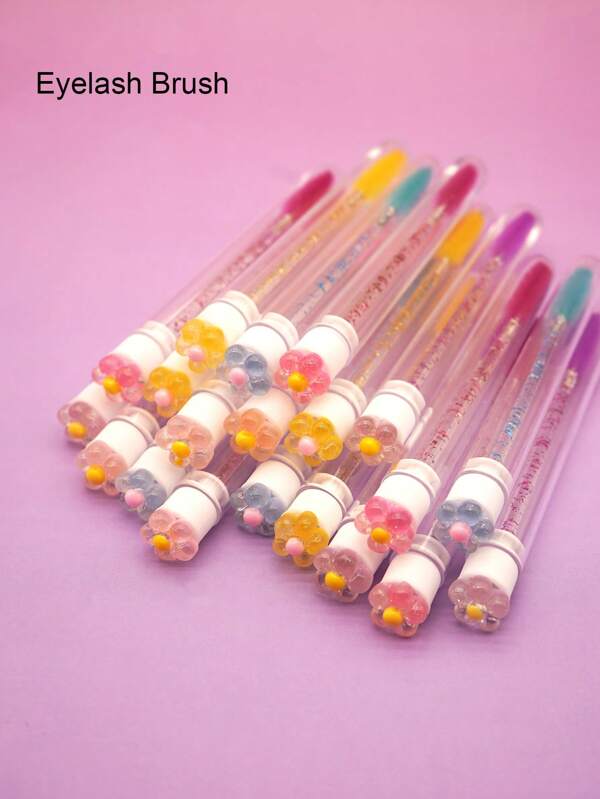 1/3/5/7 Stücke mehrfarbige 5-blättrige transparente Blumen Cartoon süße Tube Mascara/Augenbrauenbürste, Wimpern Make-up Pinsel, individuell verpackt, Reise Kosmetikwerkzeug