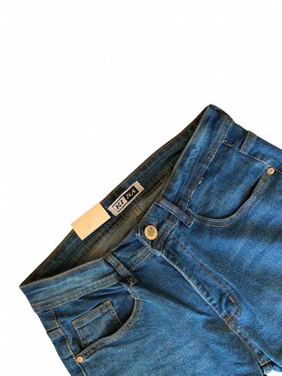 Jeans Hombre Básico Regular Fit Recto Pantalón de mezclilla Tela Stretch Tiro Alto