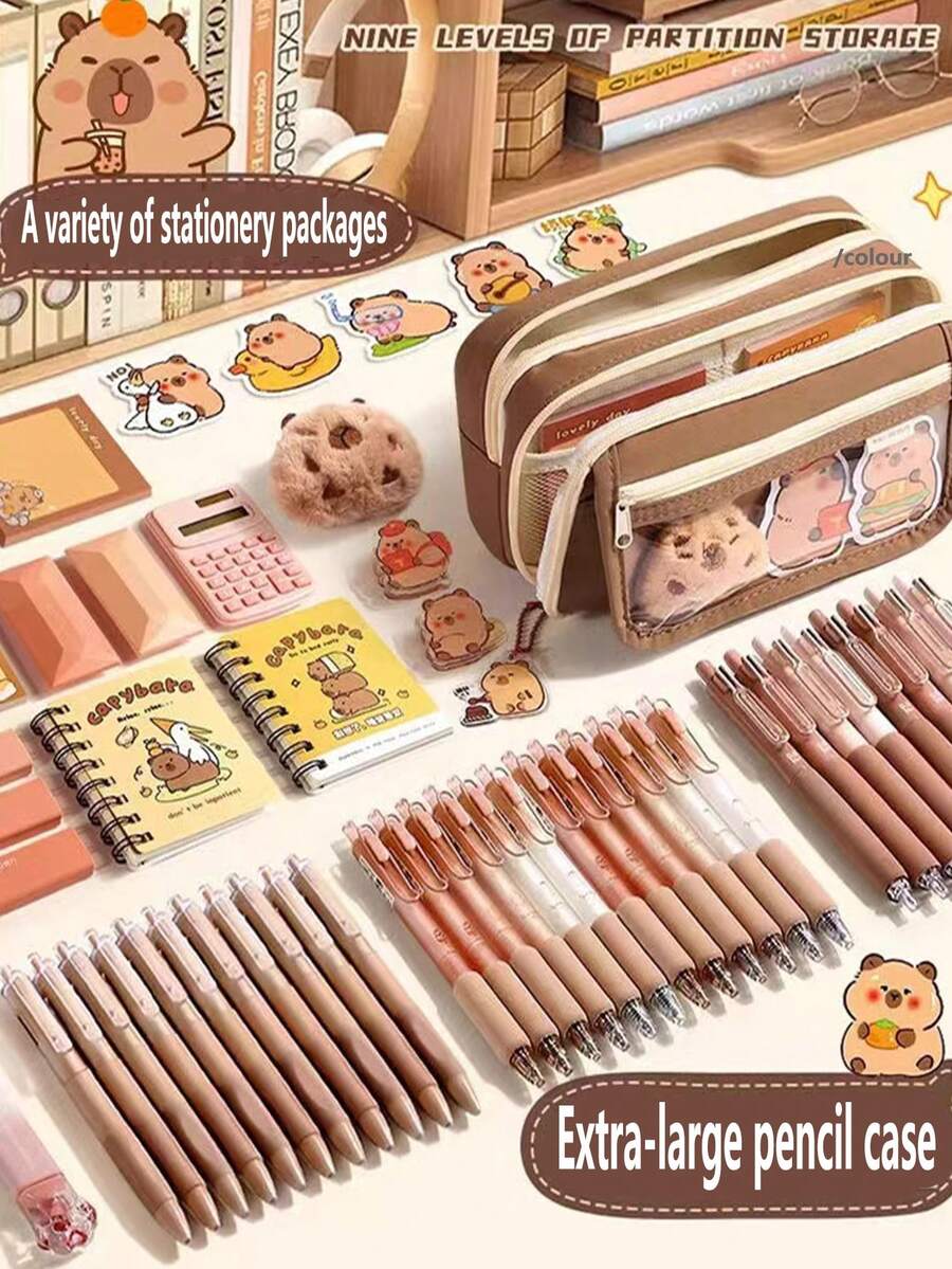 26 Pcs Capybara Pencil Case In Melad Color, Large Capacity And Multifunctional Pencil Case For Middle School And Elementary School Students, Suitable For Storage And Home Organization,Back To School,School Supplies,Pencil Pouch,School Bag - Multicolor - View 1