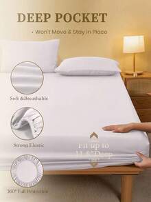 2/3pcS Solid Color White Fitted Sheet Set (1Pc Fitted Sheet+2pcs Pillowcases), Mattress Protector, Mattress Cover For Bed, Bed Sheet Set, Soft And Breathable, For All Size Bed -Twin, Full, King, Queen Size Sheet Deep Pocket Up To 11.8 Inch Home Textile - White - View 5