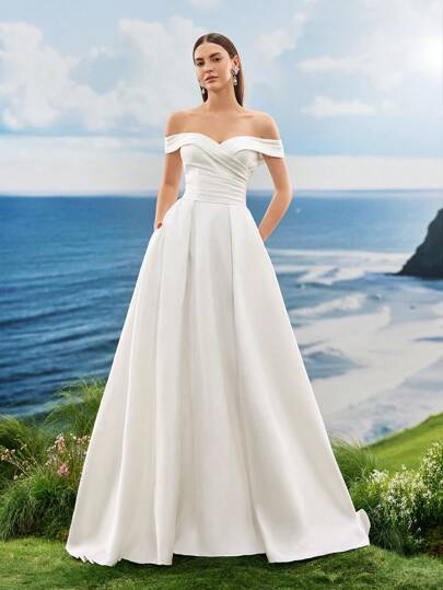 Vestidos de noiva elegantes, formais e de cetim branco, para formatura, jantar, baile de formatura