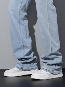 Stretchy Skinny Extra Long Jeans, Casual Street Fashion Washed Cotton Flared Leg Jeans With Slant Pockets