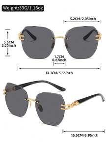 LINFEMAND 时尚几何轻质无框装饰眼镜，女士派对海滩篝火惊喜独特节日礼物，适合夏季海滩度假、户外、旅行太阳镜镜腿装饰优雅风格超大蝴蝶镜框