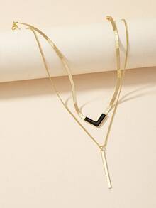 1 件时尚几何吊坠多层项链和别致珠宝 - 彩色 - 查看 7