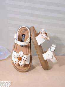 女童休闲凉鞋，适合幼儿、小童和大童的新款夏季时尚平底鞋，钩环沙滩鞋 - 米色 - 查看 5