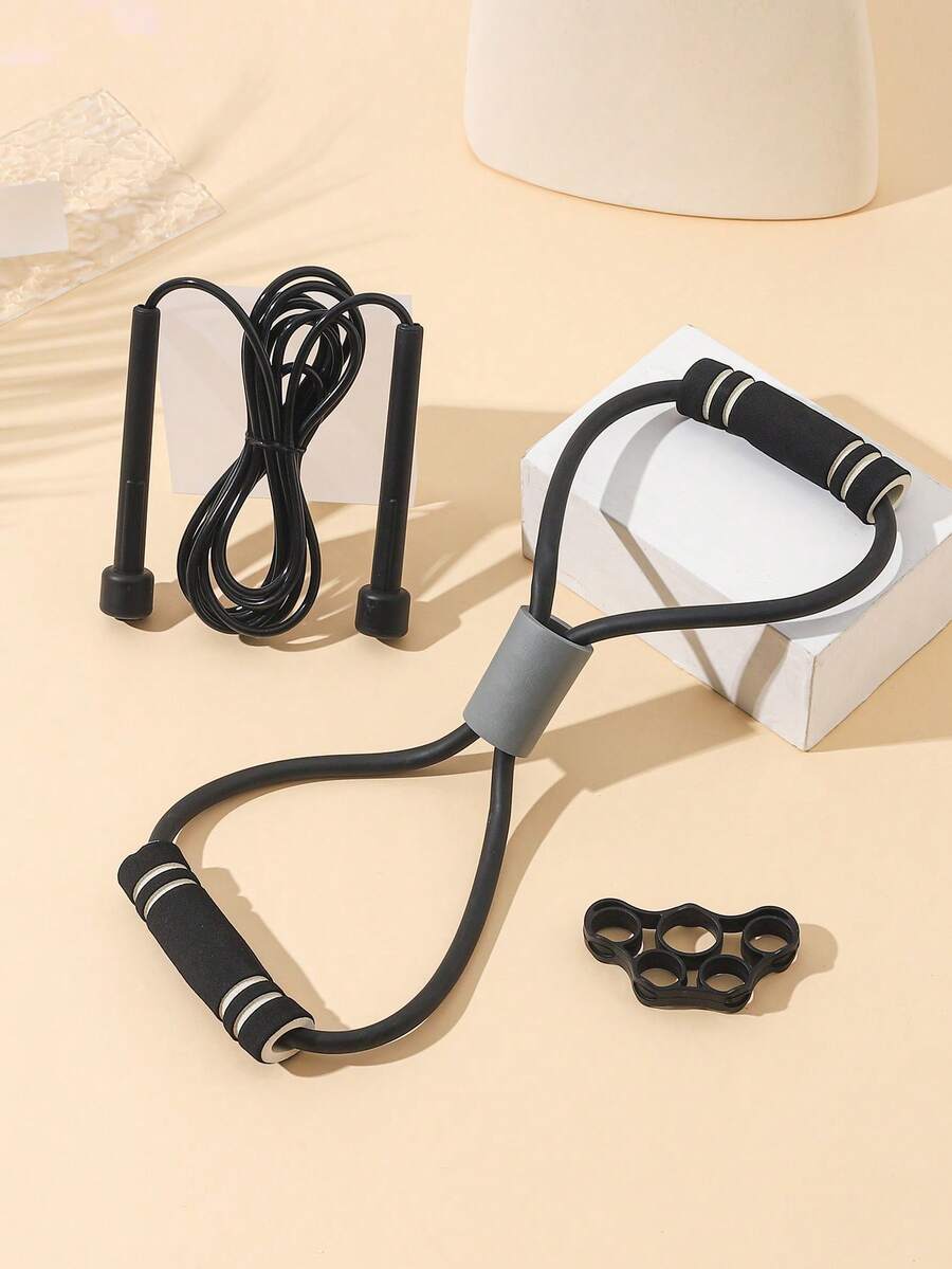 3pcs Aerobic Fitness Exercise Jump Rope+Yoga Puller+Finger Strength Trainer - Multicolor - View 1