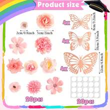 Bộ 32 phụ kiện trang trí mũ tốt nghiệp bao gồm hoa giả & bướm 3D trang trí mũ tốt nghiệp - Nhiều màu - Xem 2