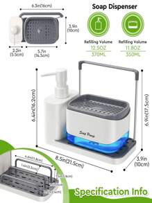 1pc Handmade And Dishwashing Soap Dispenser Set With Tray, Double Soap Dispenser With Sponge Rack And Dishoth Rack 5 In 1 Storage Rack, Suitable For Kitchen Sink Countertop Storage Rack - Practical Kitchen Gadgets