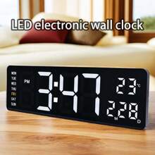 1pc 16-Inch Multi-Function Electronic Wall Clock, Adjustable Color; Remote Control; Countdown/Chronograph; Displays Time, Date, Temperature, Day Of Week; Dual-Color Day Display For Better Clarity Gifts Birthday Graduation School Decor School Surprise Dormitory Decor Back To School
