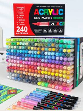 240 couleurs/168 couleurs/120/72/60/36/24/12 couleurs Stylos marqueurs acryliques liquides directs, utilisés par les étudiants pour le dessin professionnel. Marqueurs à tête souple pour le coloriage, le graffiti, les livres à colorier, la peinture sur corps, la pierre et le verre. Étanches et réutilisables, idéaux pour la rentrée scolaire.