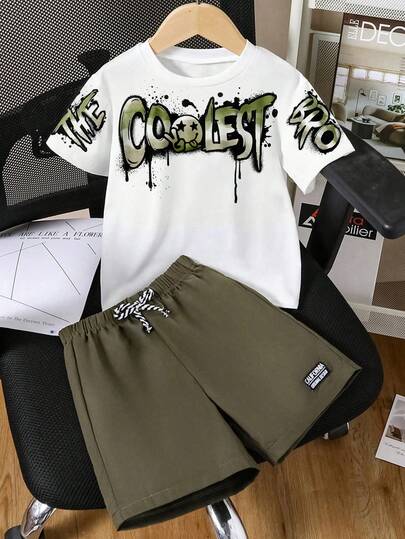 Tween Boys' Letter Graphic Print Short Sleeve T-Shirt And Shorts Set