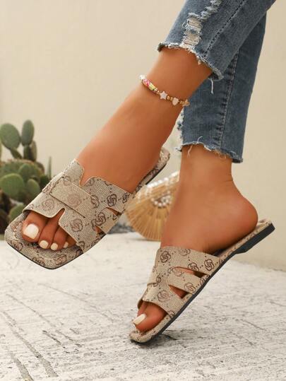 Damskie nowe modne sandały wsuwane z kwadratowym noskiem, uniwersalne paski Fisherman Slides