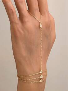 1 pieza Anillo - pulsera de plata de ley 925 chapada en oro con piedra CZ de 3 capas, adecuado para uso diario y para fiestas de mujeres