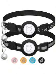 2 Packungen Airtag Katzenhalsbänder mit Schnappverschluss und Glöckchen, reflektierendes Kätzchen-Halsband mit Apple Airtag Katzenhalsbandhalter, verstellbar 7-12 Zoll, Schnalle für Mädchen, Jungen, Katzen, Haustierzubehör - Verschiedenfarbig - Übersicht 8