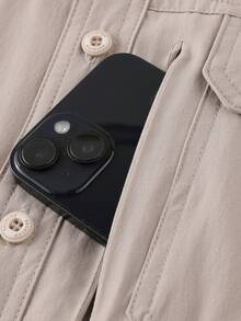 LEDUNTINO [Wiosna/Lato] Męska modna koszula cargo casualowa, styl sportowy, jednolity kolor zielony, świetny prezent dla męża/chłopaka, męska koszula z krótkim rękawem z klapami, guzikiem i kieszenią na suwak, odzież wiosenno-letnia dla mężczyzn