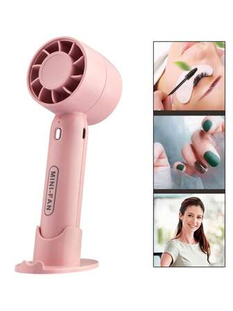 1 pieza Ventilador de mano rosa mini - Ventilador portátil recargable por USB con 3 velocidades, ventilador de escritorio con batería lindo para secado de maquillaje/viajes, viento fuerte y ajuste de configuración, ventilador de enfriamiento de moda para uso en interiores y exteriores de mujeres y hombres, aplicación para secar pestañas postizas