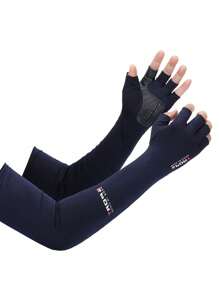 1 Pair Unisex Anti-UV Cooling Arm Sleeves With Half Finger Gloves, Summer Sunscreen Sweat Absorbing Arm Guards With Non-Slip Palm, Sun Protection Ice Sleeves For Men And Women, Outdoor Sports, Cycling, Driving, Ice Feeling Half Finger Touch Screen Sleeves, UV Resistant Arm Protection Gloves, Thin Long Arm Ice Sleeves