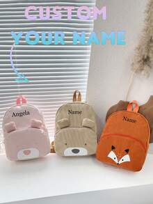 1PC Cute Children's Personalized Corduroy Customized Animal Backpack, Animal Backpack Can Be Customized Name, Suitable For Children's School Backpack | Back To School Gift, Creative Children's Day Gift, Children's Travel Backpack, Leisure Backpack, Perfect Gift Between Friends, Suitable For Daily Use,Multi-Functional,Ornamental,Letter,Stylish,Modern,Colorful,Cute,Adorable,Casual,Custom,Personalised,Unique,Customized,Ideal Gifts For Him,Ideal Gifts For Her - Type 1 - View 2