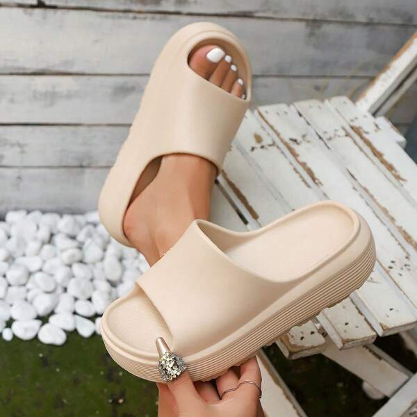 Women's Strap Summer Slippers, Solid Color Fashion Thick-Sole Non-Slip Sandals, Suitable For Indoor And Outdoor Wear