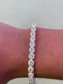 Pulso circular Plata.925 zirconias blanca y amarilla grosor 6mm unisex joyería fina para uso diario al ser Plata.925 no le pasa nada con el sudor ni agua - Balnco y amarillo - Ver 3