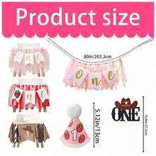 粉色蝴蝶结/草莓/牛仔 1 岁生日装饰 1 岁生日派对帽 1 岁生日高脚椅横幅 1 岁生日蛋糕装饰 1 岁生日装饰 用于照片道具的派对装饰