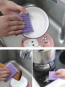 4 قطع إسفنجة غسيل الأواني المطبخ - لا تؤذي فرشاة الأواني ، إسفنجة تنظيف ذات وجهين ، وسادة جلخ - مصنوعة من السليلوز والإسفنج - للتنظيف اليومي للمطبخ - هدية مثالية لتدشين المنزل والعودة إلى المدرسة - متعدد الألوان - مشاهدة 8