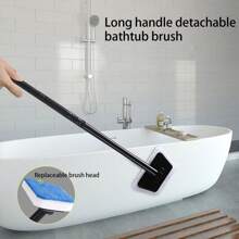 2 Set Of 8pcs Detachable Long Handled Bathtub Brushes (Black+Hite Handle+6 Replacement Sponges) Multi-Purpose Ceramic Tile Sponge Brushes, Glass Cleaning Brushes, Household Floor Brushes