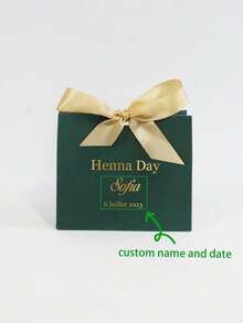 Personalized 'Henna Day' Mini Gift Box In Emerald Green With Gold/Green Ribbon, Customized With Name And Date, Perfect For Candies And Small Gifts, Ideal For Pre-Wedding Celebrations For Him Her, Friends, Pets, Son, Daughter For Anniversaries, For Valentine's Day, For Mother's Day, For Birthdays, For Children's Day, For Father's Day, For Graduation, For Weddings, For Housewarming Living Room, Bedroom, Office, Tea Room, Home, Christmas,Gala Night - Green Box Henna Day Customization - View 6