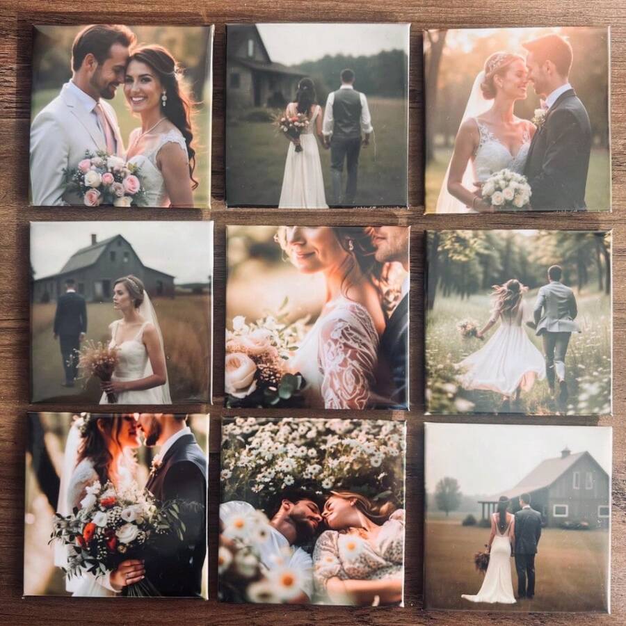 Custom Photo Magnets - 2 X 2 Inch Square Personalized Fridge Magnet Set, Family Photo Gift, Wedding Favors, Bride And Groom Keepsakes - Multicolor - View 1