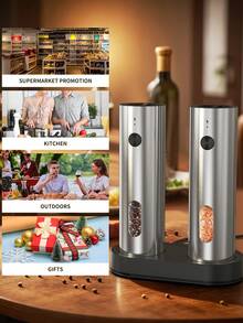 CLITON Rechargeable Electric Salt & Pepper Grinder Set With Auto LED Light - One-Handed Operation, Dual Charging Base & Adjustable Coarseness - Premium Automatic Spice Grinders (1PC 2pcs 2 Packs) - Nhiều màu - Xem 9