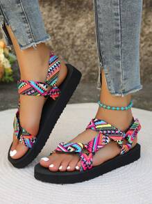 2025 Women's Wide Fit Colorful Print Strap Lightweight Foam Bottom Sandals, Suitable For Home, Leisure And Daily Wear, Summer