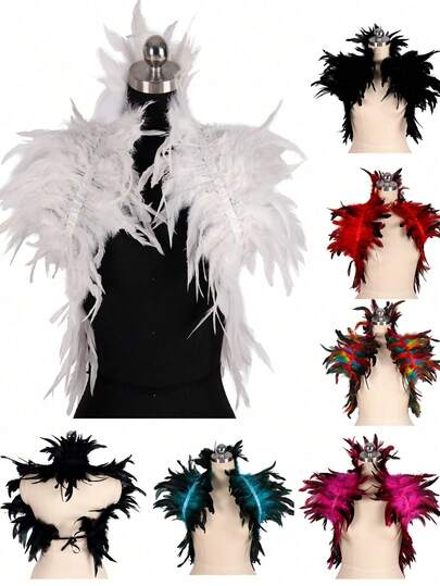 Artificial Feather Cape Shawl Shrug Shoulder Wrap Collar Halloween Party Scarf