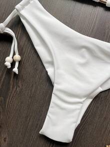 Summer Resort & Beach Plain Color Halter Neck Bikini Set - White - View 5