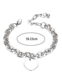 1 pieza Pulsera de cadena de acero inoxidable con forma de corazón