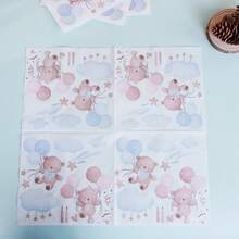 68/10/Set, Blue And Pink Teddy Bear Themed Party Supplies, Disposable Party Plates, Party Paper Plates. Includes 7-Inch Plates, 9-Inch Plates, Paper Cups, And Tissue Sets. Suitable For 16 People, Picnic Supplies, Birthday Parties, Camping, Decoration, And Celebration Events. Party Gifts, Bridal Showers, Cartoon Animals, Cute, Blue, Pink, Bear - Multicolor - View 8