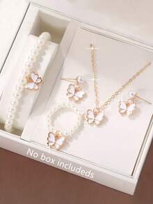 Elegant Girl 5pcs/Set Butterfly Jewelry Set, Elegant And Cute, Comes With Butterfly Necklace, Bracelet, Ring And Earring Set, Perfect Gift For Mom Or Girlfriend, Perfect Gift For Girls, Mother's Day And Thanksgiving Gifts - Multicolor - View 4