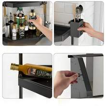 A Kitchen Rack Countertop Corner Triangle Spice Rack Corner Pendant Corner Storage Wall Hanging Free Punching Shelf - Black Three-layer - View 9