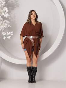 MULTIFORM CAPE BLOUSE WITH LARGE BANDAGE TOP  2025 WOMEN'S FASHIONSensualCasualCutePartyelegant2 In 1Not To Be WornNightWeddingHomeGardenPhotoshootStreettea Party - 鏽棕色 - 查看 2