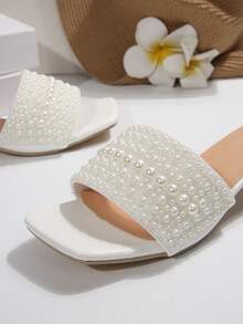 Sandal nữ quai Pháp da PU đính đá màu sắc, gót vuông 3.5cm, sandal mùa hè, phù hợp đi chơi hàng ngày, hẹn hò, mua sắm - trắng - Xem 7